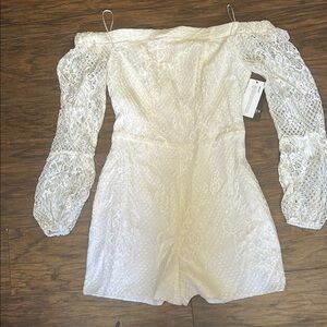 Guess White Lace Off-Shoulder Jumpsuit